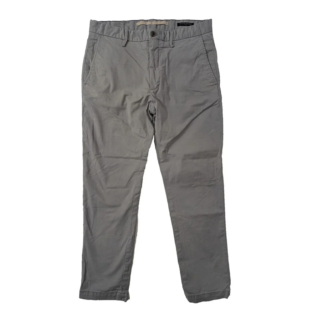 Banana Republic Lived‎ In Chino Pants Mens 33x30 Gray Skinny Fit Office Casual